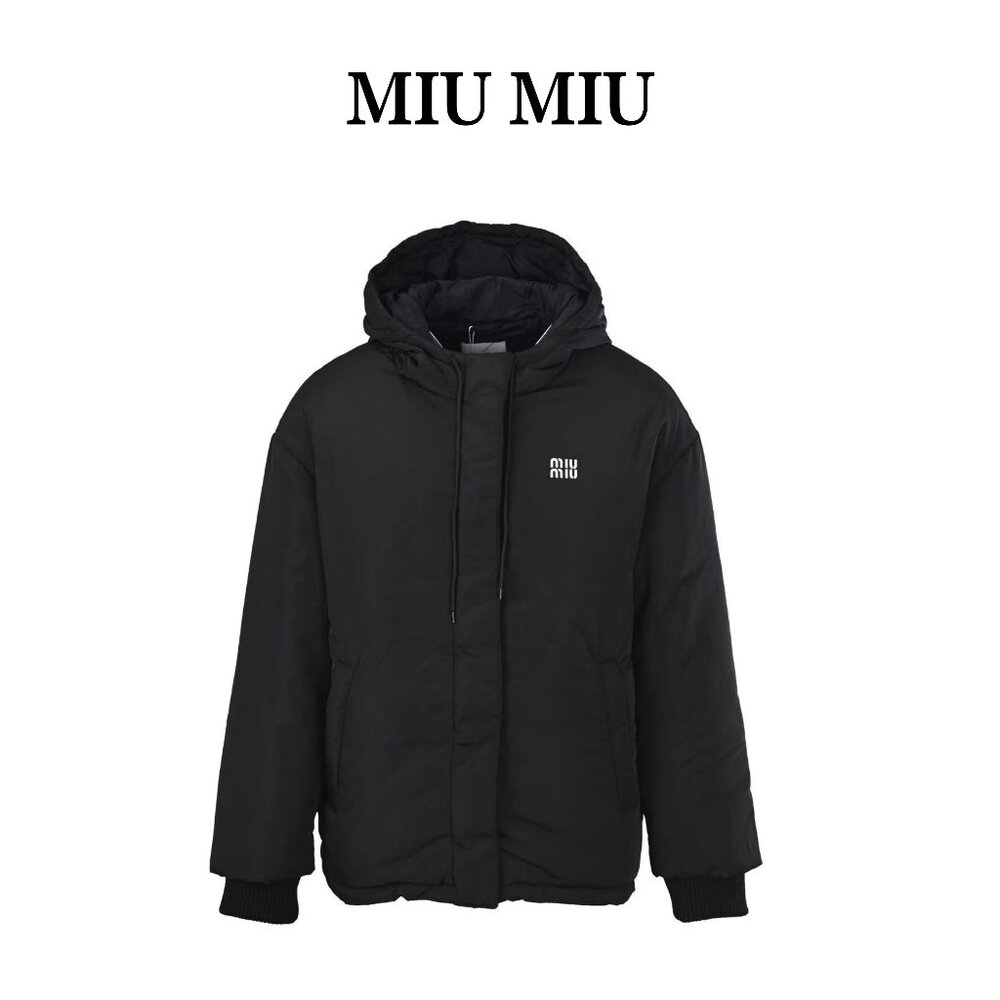 MIUMIU chest embroidered hooded down jacket 48